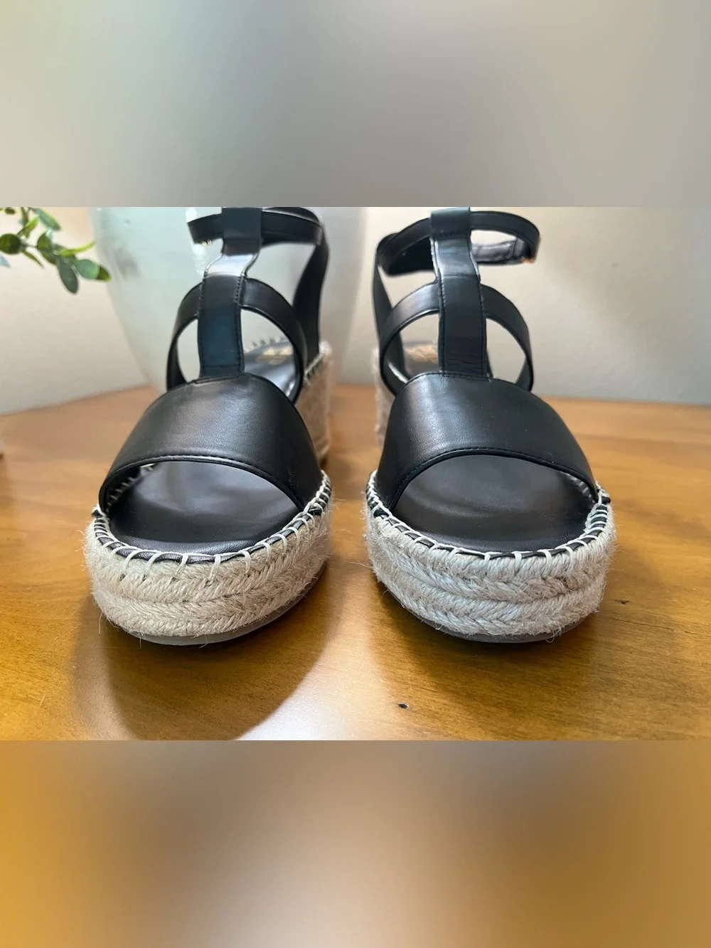 Franco Sarto Cassina Black Leather Espadrille Sandals • Size 10 • EUC